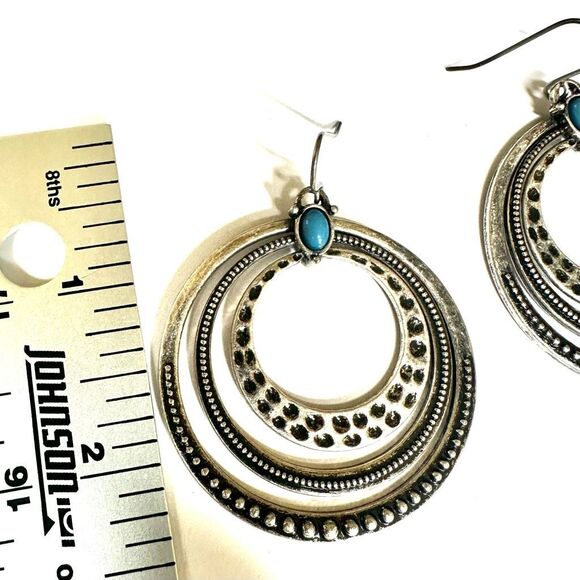 Vintage Premier Designs Around Town Hoop Earrings with Faux Turquoise Accent - Picture 6 of 7